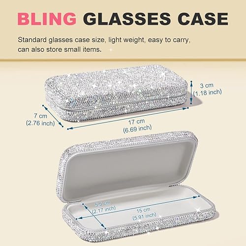 Miniatura 2 de JSCARLIFE Gafas de cristal brillantes, estuche brillante para gafas con diamantes de imitación, carcasa rígida protectora para gafas grande