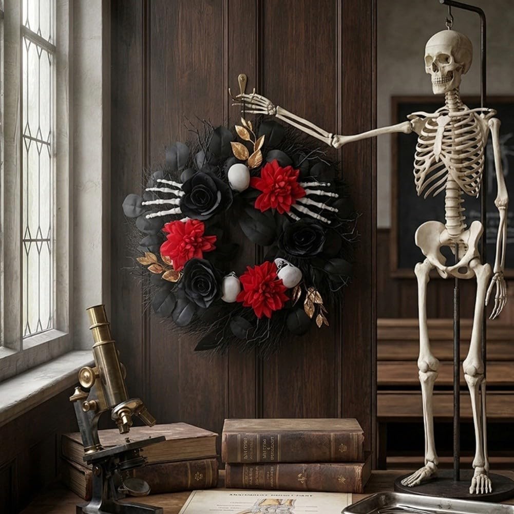 Ghirlanda per porta di Halloween, 45 cm, motivo: teschi