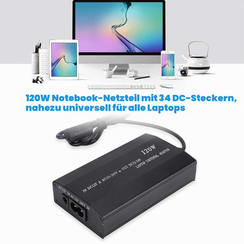 120 W AC Universal-Laptop-Ladegerät DC-Ausgang 12/15/16/18/19/20/22 / 24V Netzteil-Netzkabel mit 34DC-Anschlüssen für Heim/Auto(EU)