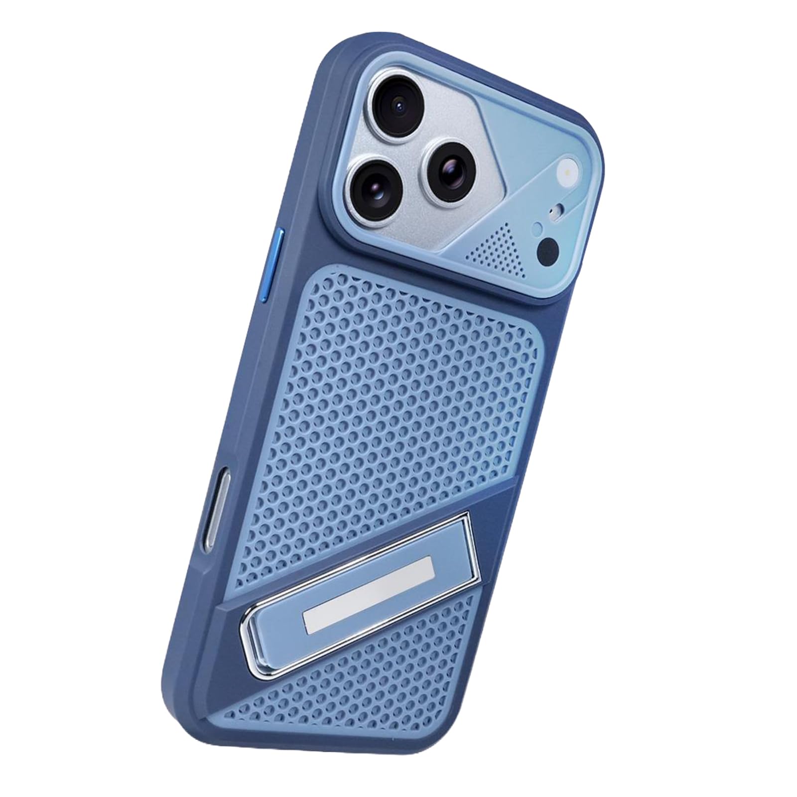 MFAOSHI Slim Case for iPhone 17 Pro Max/17 Pro/17 Air/17, Frosted Heat Dissipation Phone Case with Foldable Metal Bracket Cover,Blue,17 ProMax