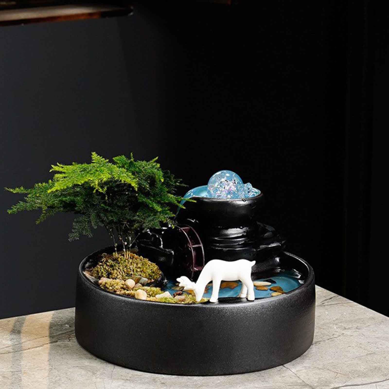 DFrywdgSEY tabletop fountain, with Mist LED Light and Waterwheel, for Indoor Home Decoration Table Desk Office and Patio(C)