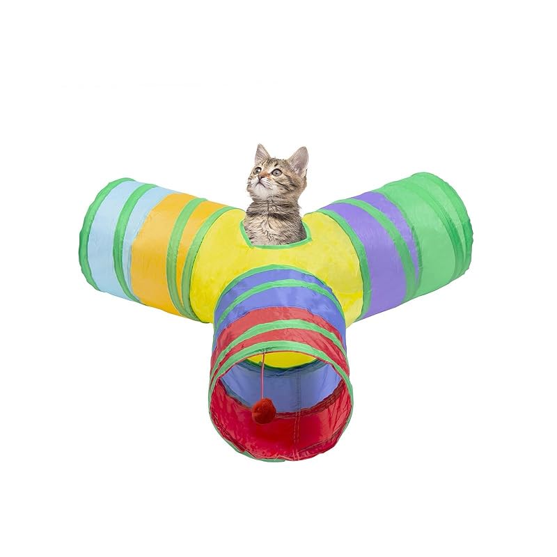 Túnel para gatos de 3 vias dobrável com bola suspensa Bigladious Muticolor - 1 unidade