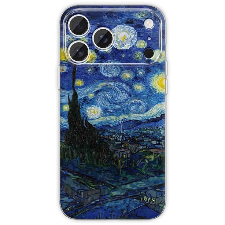 Coque iPhone 17 Pro Van Gogh nuit étoilée, protection antichoc transparente et silicone souple