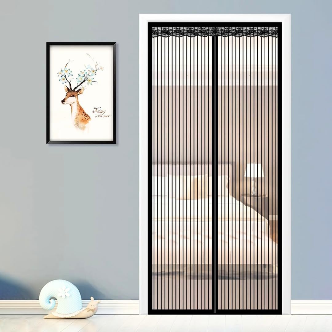 Royalkart Polyster Mosquito Net for Door|Screen Curtain Mesh with 34 Magnets & Self-Adhesive Hook Tape|Magnetic Self-Closing Insect Curtain for All Door Types(90X210cm,Black) (B07RBPF8DC) Amazon Price History, Amazon Price Tracker