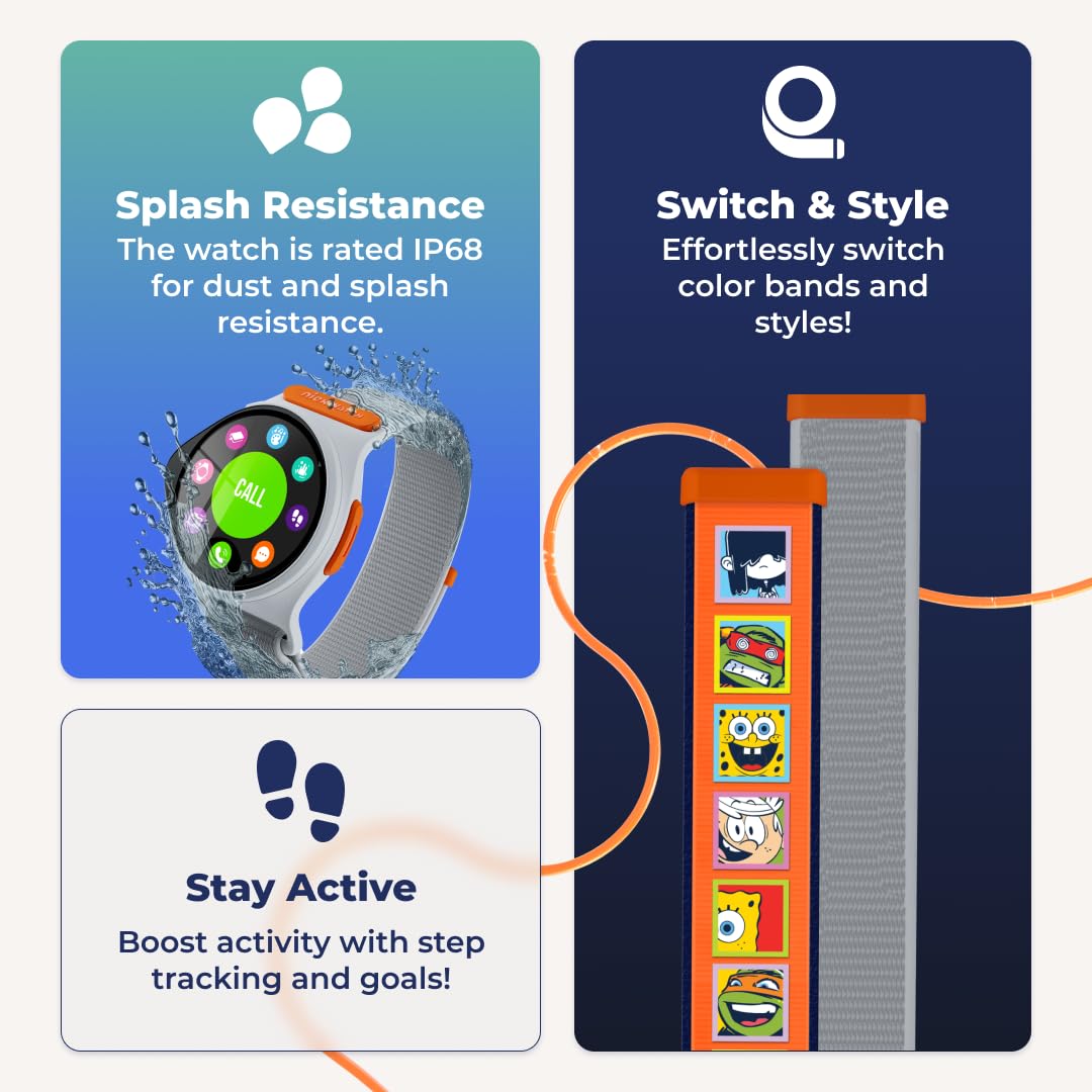 Reloj inteligente Nickwatch de Nickelodeon con GPS - Seguimiento en tiempo real - Zona segura - Llamada de emergencia – Duradero, resistente al agua - Comunicación bidireccional - Requiere suscripción