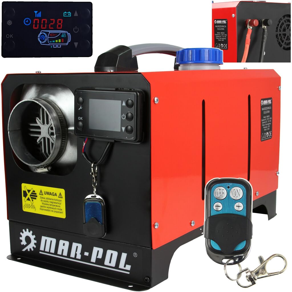 Riscaldatore d’Aria Stufa | a Diesel Gasolio | 12V/230V | 12KW | Portatile | Monitor LCD con Telecomando | per Roulotte Auto Garage Magazzini Abitazioni
