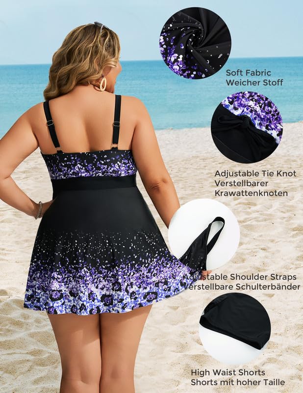 Hanna Nikole Tankini Maillots de Bain Deux pièces Grandes Tailles pour Femmes, Robe de Bain avec Short de Bain