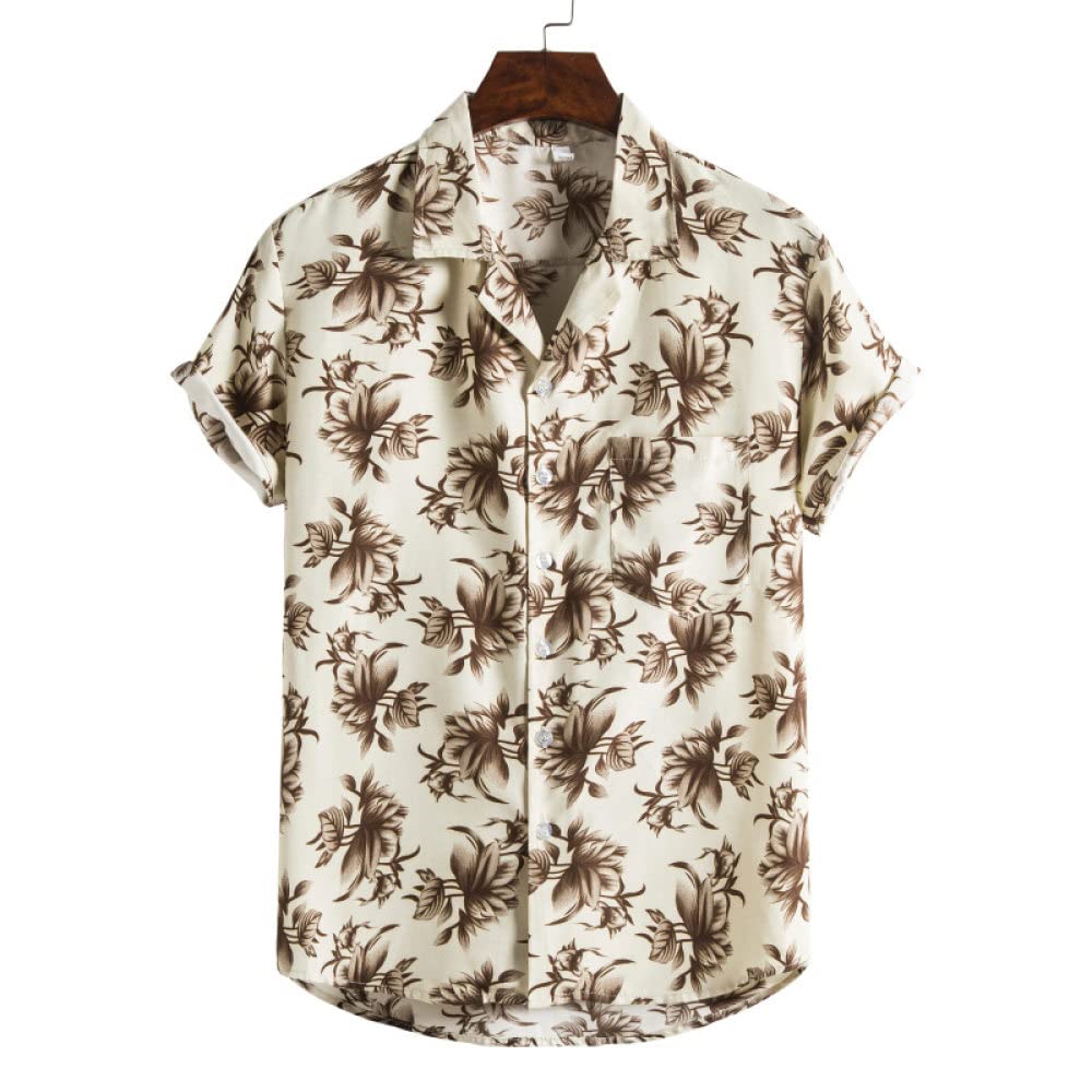 Camisa Hawaiana Hombre, Camisa Hawaiana Para Hombre Y Pantalones Cortos De Playa Hawaianos Conjunto De Flores De Albaricoque De Algodón Trajes De Hawaii Camisa De Playa De Manga Corta Casual Y Pant