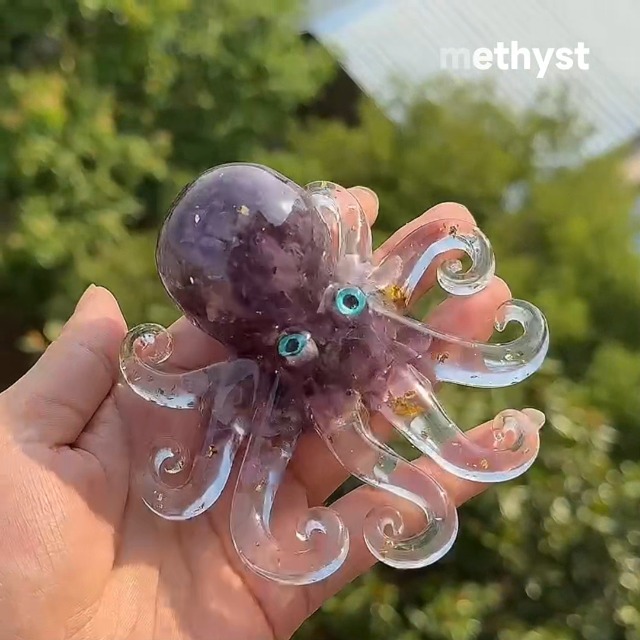 Estatua decorativa de pulpo verde de resina miniatura 7