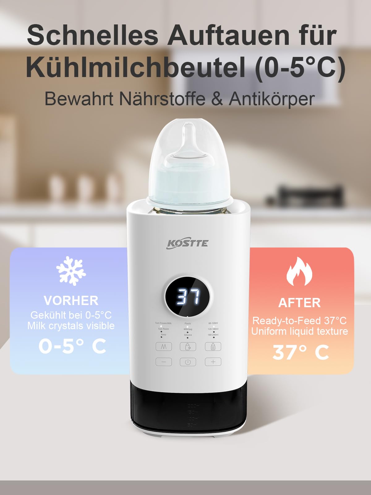 Flaschenwärmer Baby - Babyflaschenwärmer mit temperatur- Flaschenwärmer - Passend Für Alle Handelsüblichen Babyflaschen - Baby Bottle Warmer for Breastmilk & Milk (Weiß)