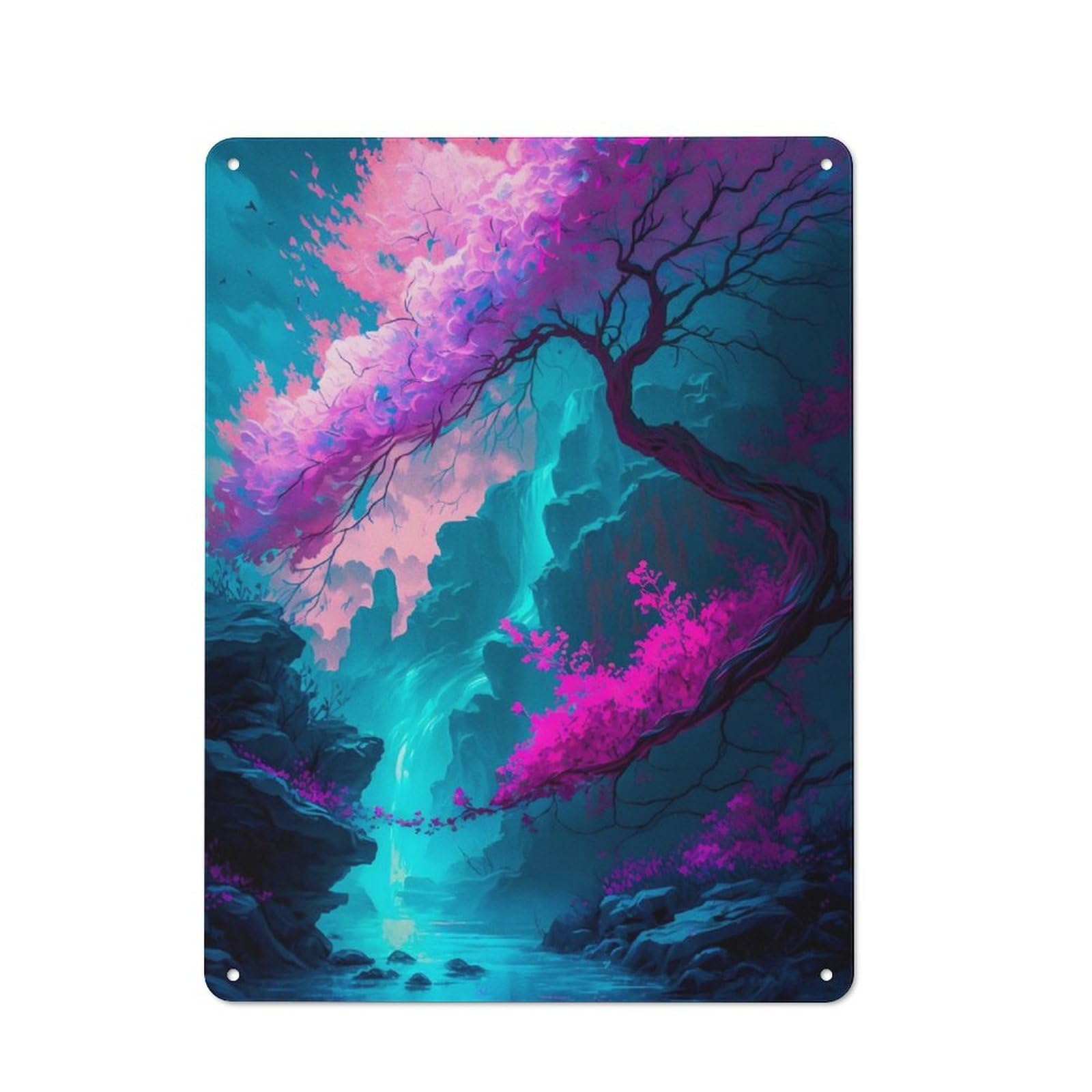 Junmoney Pink Cherry Blossom Nature Retro Metal Wall Decor 40X30cm, Metal Wall Art Sign For Living Room, Hallway, Kitchen Or Cafe