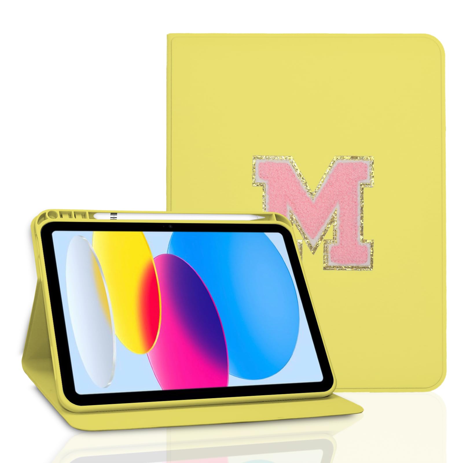 TopPerfekt Case for iPad 11th (A16) 11-inch 2025 / iPad 10th Generation 10.9-inch 2022, Initial Chenille Letter Suture, Cute Case with Auto Sleep/Wake