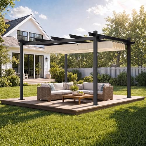 JUMMICO Aluminium Pergola 3x4 m mit Schiebedach, Gartenpavillon...