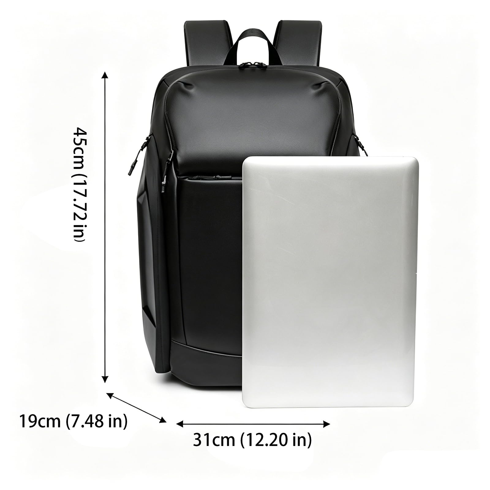 16 pulgadas impermeable Hardshell portátil mochila, mochila de viajes de negocios, bolsillo de oficina ergonómico con manija superior,Black