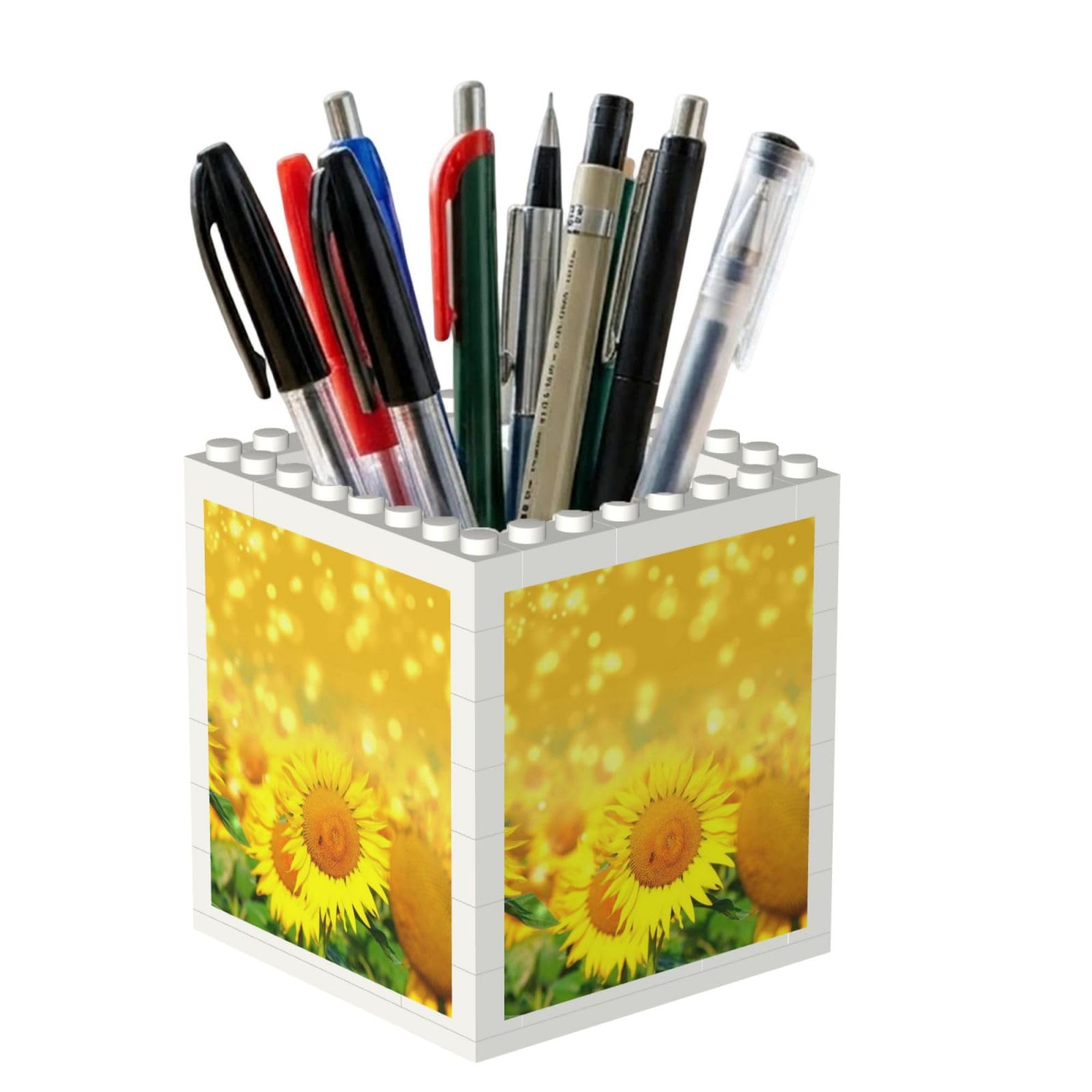 Poadnly Sunflower Field Print, Pen Pot Pencil Holder for Office Home School, Compact Desk Organiser for Office Stationery