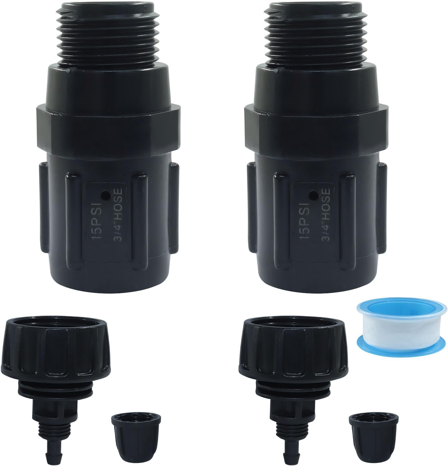 Biaungdo 5 Pack 15 PSI Drip Irrigation Pressure Regulator Kit, 3/4" FHT x 3/4'' MHT Pressure Reducer Low Flow Valve with 1/4'' Drip Irrigation Tubing to 3/4'' Garden Faucet Adapter