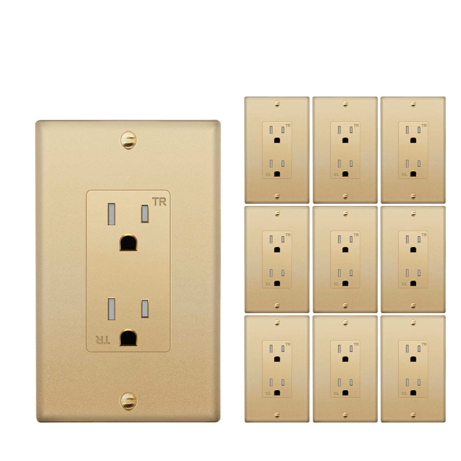 Micmi Gold Outlet 15A Decorator Receptacle, Tamper Resistant, Decorative Electrical Receptacle, 15 Amp 125 Volt, Grounding with Wall Plate UL Listed (