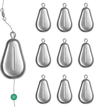 10pcs Fishing No-Roll Sinker Fishing Lead Weights Fishing Sinker Weights Assorted 10g 30g 50g Olive Heart Bass Casting for Catfish Rig, Surf Fishing