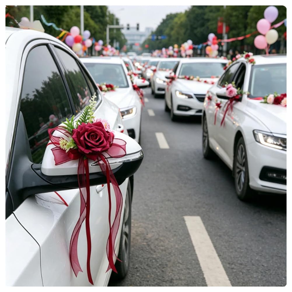 Hochzeit Autoschmuck Hochzeit-Autoschleifen Vintage Künstliche Blume Rückspiegel Türgriff Simulation Blume-Schleife Dekoration Hochzeitsauto Deko für Hochzeits Party Stuhl Zurück 7# 12 Stück