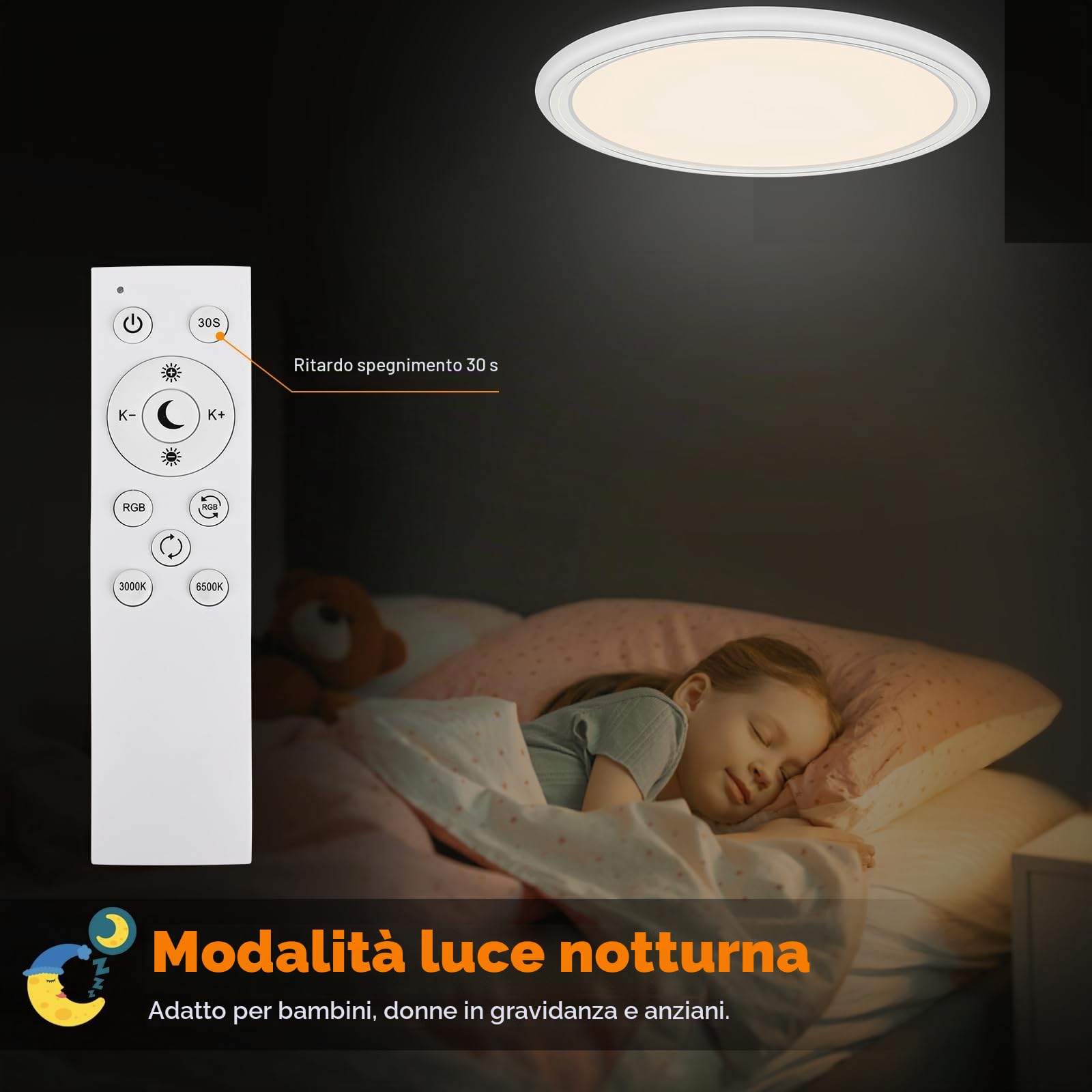 LEZOE Plafoniera LED RGB dimmerabile con telecomando, plafoniera LED 24W 2400LM dimmerabile cambia colore, pannello piatto 3000K-6500K IP54 per soggiorno camera da letto cameretta cucina 33x2,5 cm