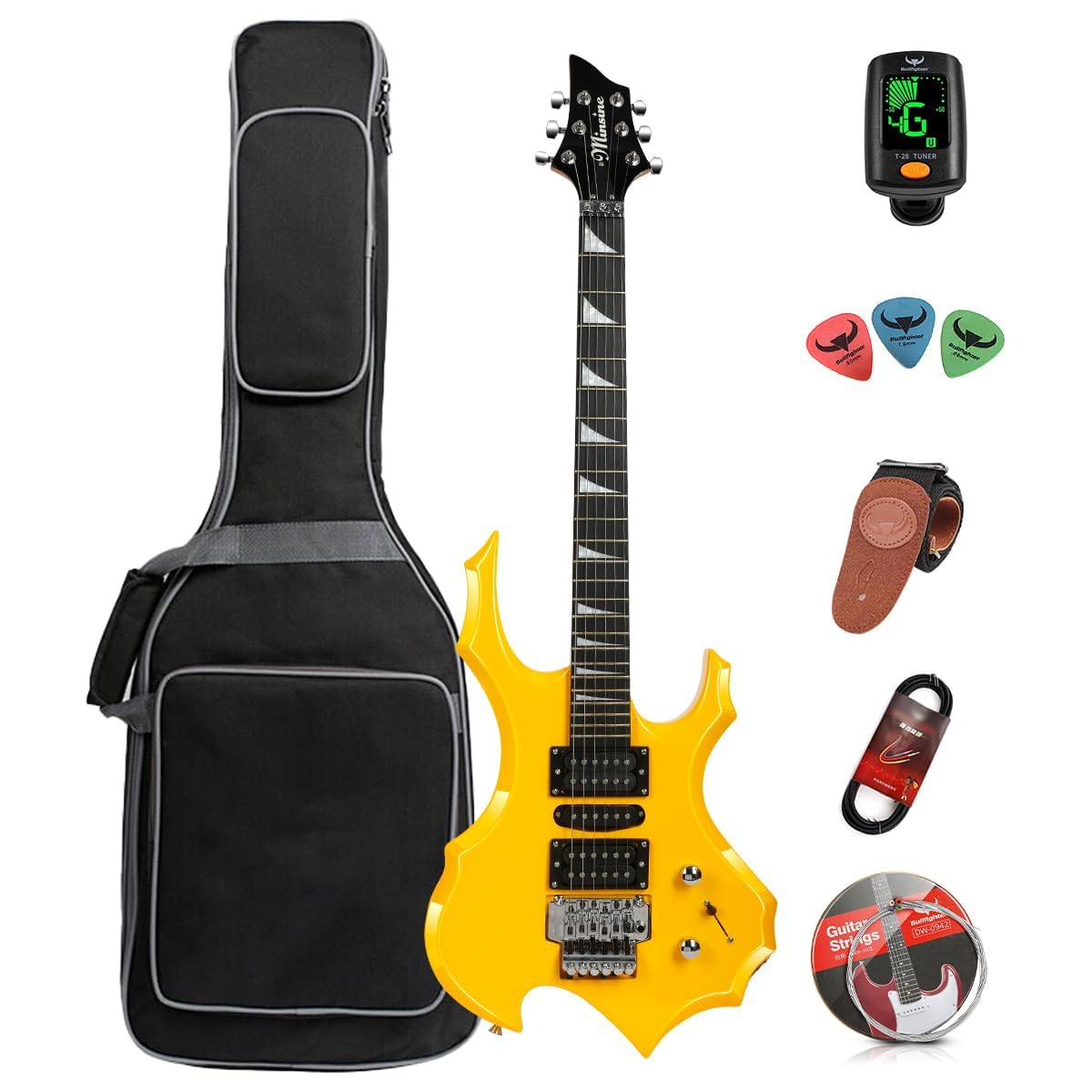 Bullfighter Electric Guitar Kit for Beginners, Solid Body HSH, Yellow