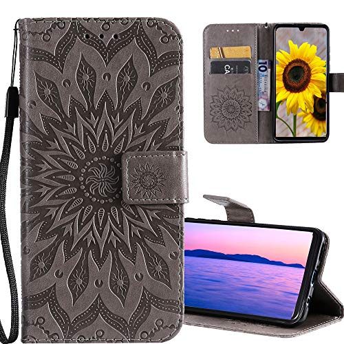 COTDINFOR Etui für Google Pixel 3A Hülle PU Leder Cover Schutzhülle Magnet Tasche Flip Handytasche im Bookstyle Stand Kartenfächer Lederhülle für Google Pixel 3A Sunflower Gray KT.