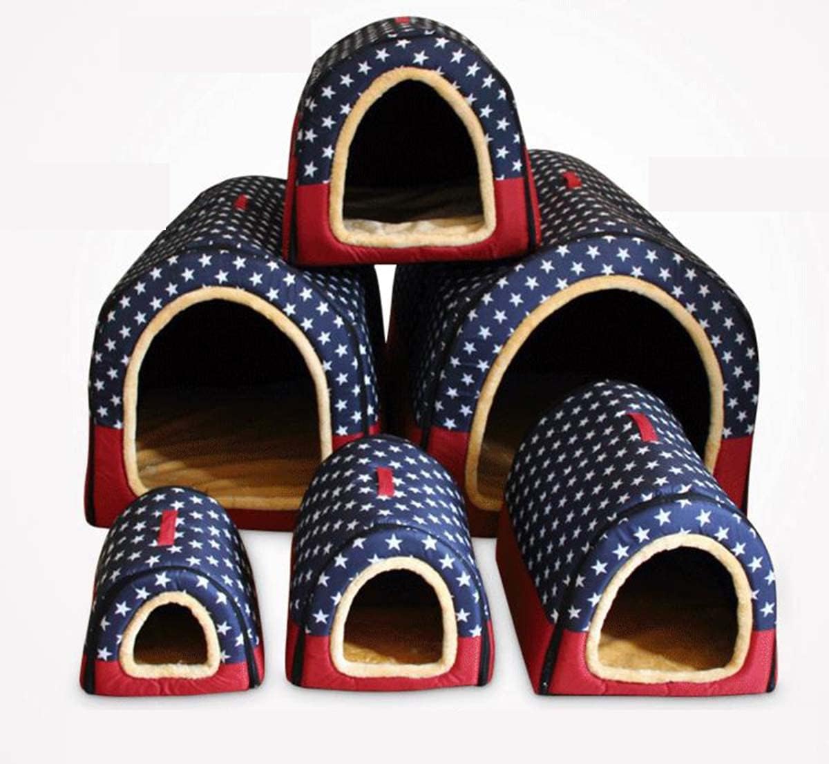 Large Dog House Indoor Cozy Cottage House Shaped Pet Bed Foldable Cat Cave Pet Bed with Warm Plush Cushion, Zipper Design Detachable Washable Pet Tent