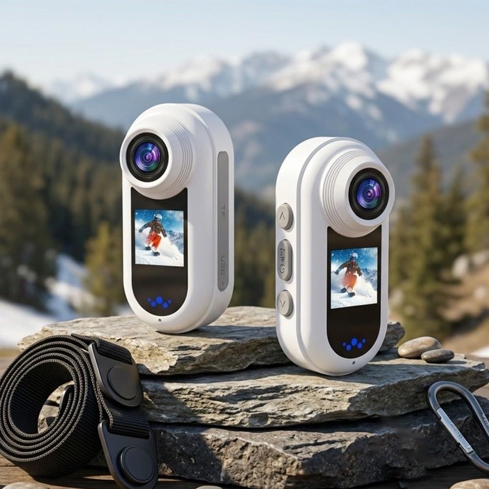 Action camera 2K, 1,5 W, magnetica, indossabile, con registrazione a intervalli WiFi, doppio schermo, grandangolo a 140°, rilevazione di movimento, video Vlog per videocamera per ciclismo (bianco)
