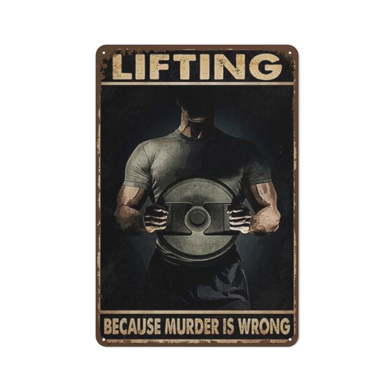 Black Theme Weightlifter Lifting Because Murder is Wrong Metal Tin Sign Retro Wall Decor Home Decor Wall Art Vintage Metal Tin Sign Wall Sign Plaque Poster Gym Decor Men's Cave Club Wall 8"x12"