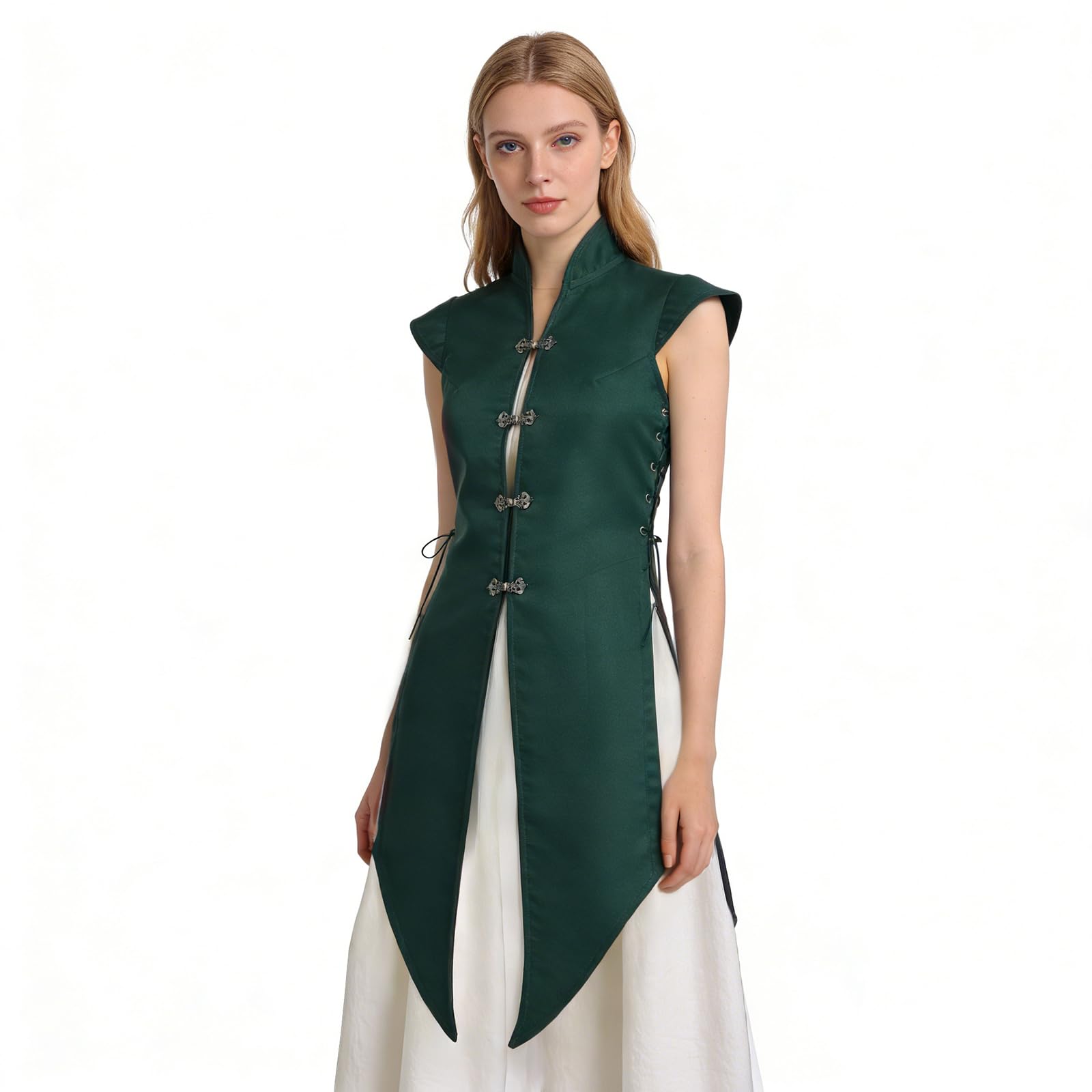 Gilet medievale rinascimentale da donna, stile vichingo, senza maniche, giacca lunga vintage