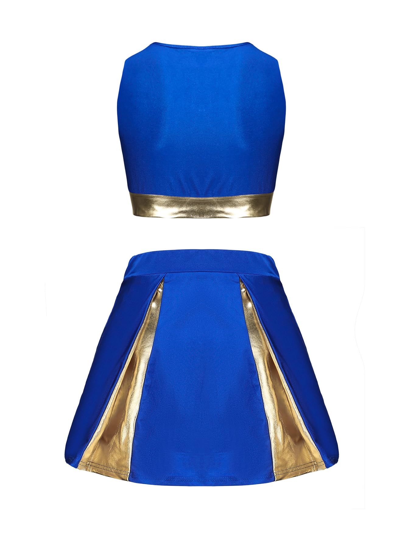 maxToonrain Women Cheerleader Costume with Shiny Gold Accents 3 PCS Adults Cheerleader Outfit with Pom Poms, Top - Image 2