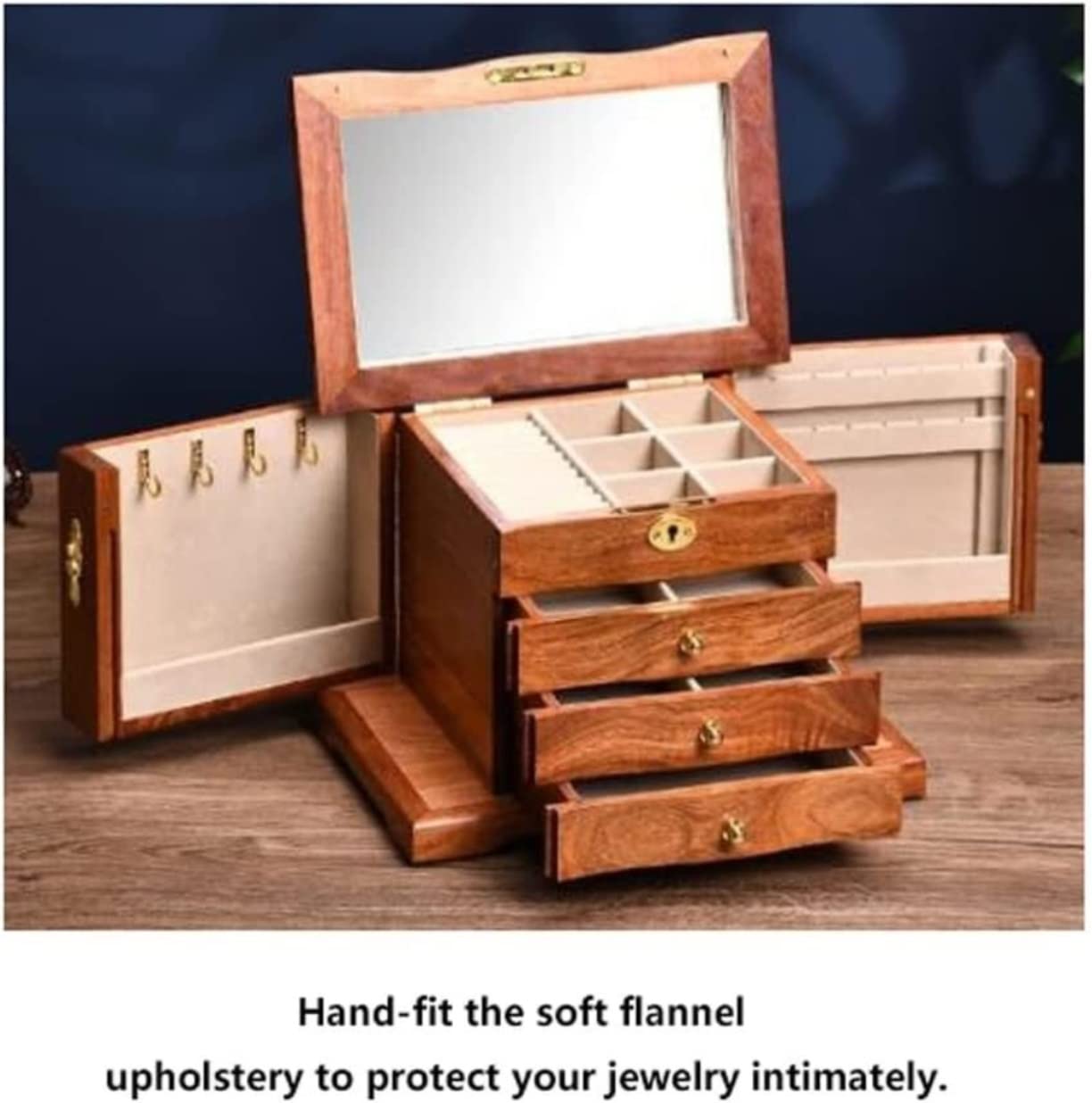 Organizer na Biżuterię Szkatułka na Biżuterię Vintage Etui Do Przechowywania Biżuterii Z Szufladą Czterowarstwowy Drewniany Organizer Do Zegarków Jubilerskich Futerał na Biżuterię Pudełko na Biżuterię