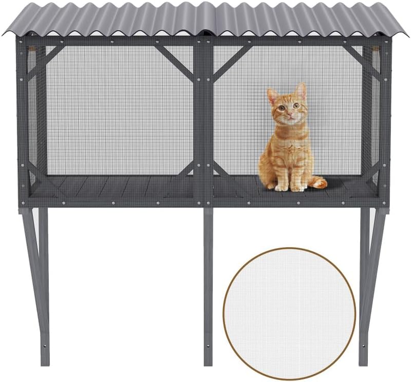 Cat Window Perch for Large Indoor Cats - Spacious Wooden Cat Catio with Mesh Enclosure for Safe Outdoor Viewing and Sunbathing (Grey + Plastic + Wood+Metal + PPE)