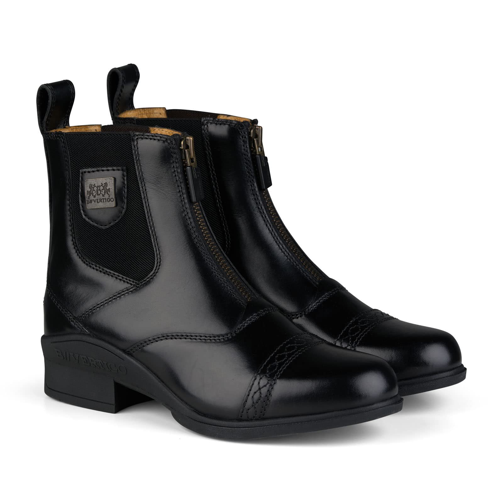 B Vertigo Jupiter Womens Soft Leather Front-Zip Equestrian Paddock Boots - Black - EU 40