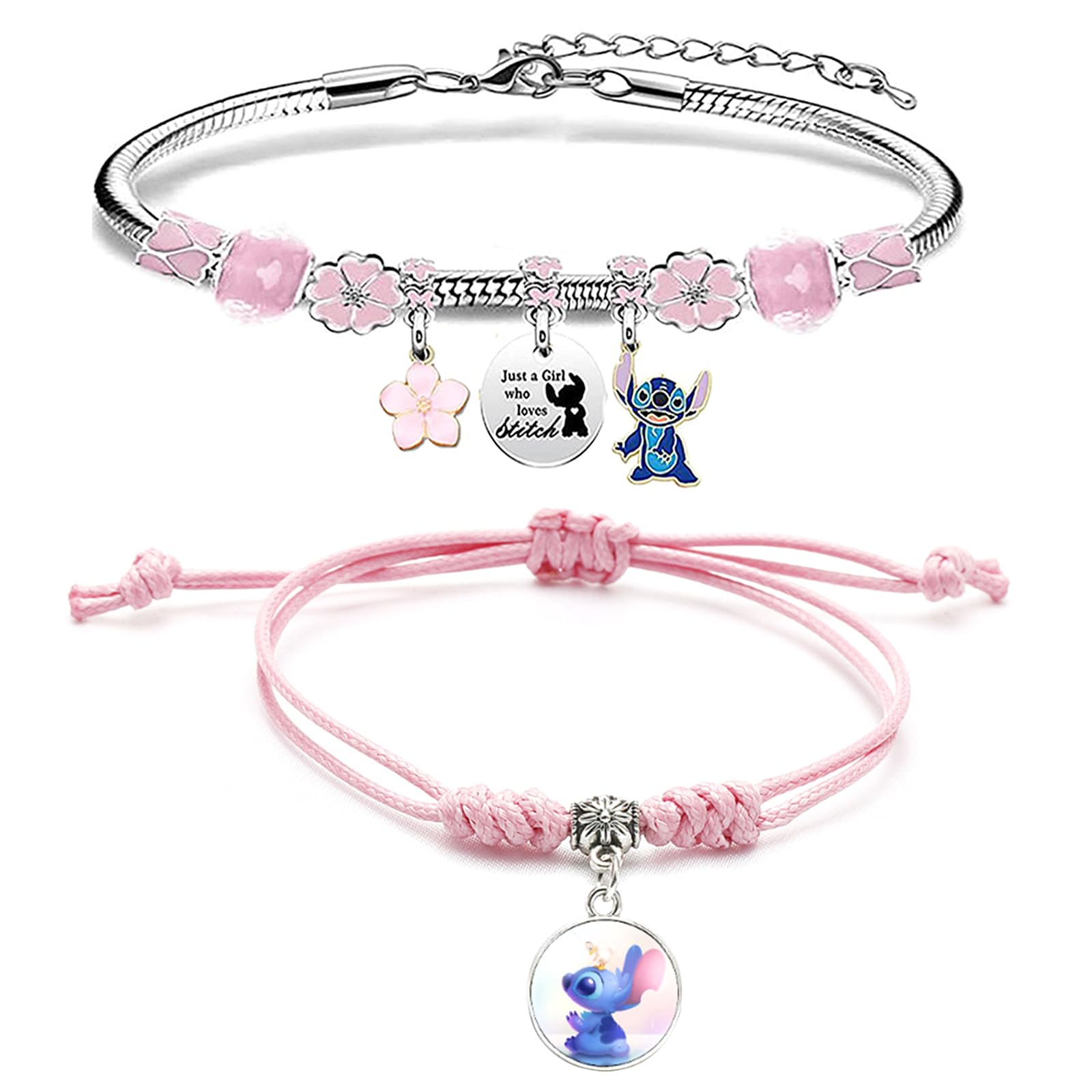 Bogoro 2 Pezzi Pulsera stitch niña, Pulseras Stitch Niña, Stitch pulsera, Pulsera stitch mujer, Stitch Regalos Joyería Pulsera Acero Inoxidable, Stich coleccion aniversário, Pulseras para Mujer