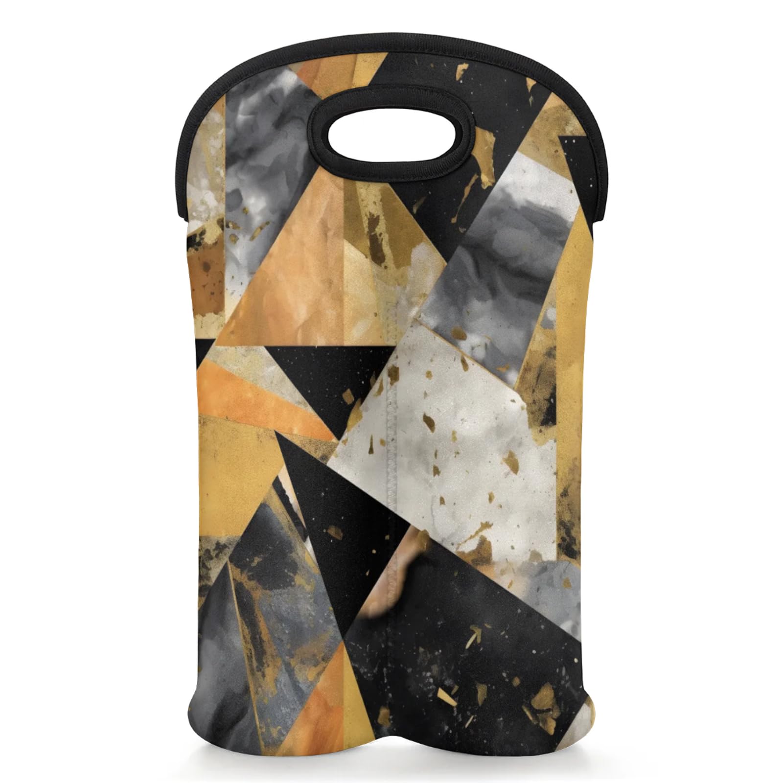 GzLeyigou 2 Bottles Geometric Wine Bag Sleeve Totes Marble Texture Neoprene Protective Wine Carrier Bag for Wine,Water, Champagne, Beer, Baby Bottles,Gift 14.5 x 10 Inches
