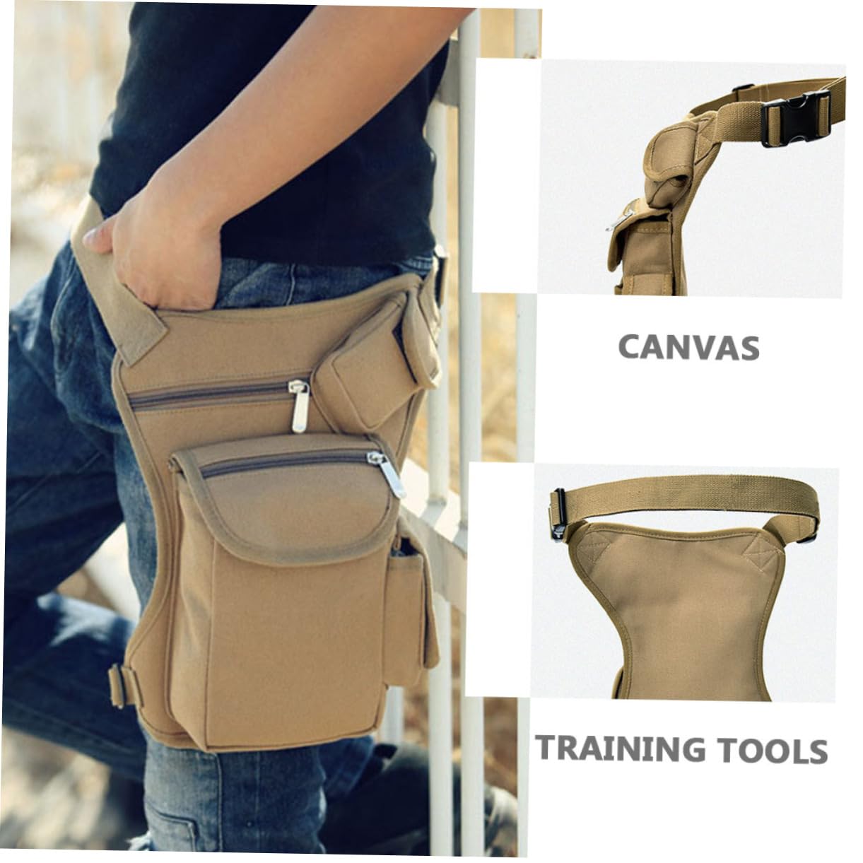 BESTonZON Leichte Canvas Beintasche mit Verstellbarem Oberschenkelgurt Multifunktionale Motorrad Beintasche zum Campen und Radfahren für Damen und Herren