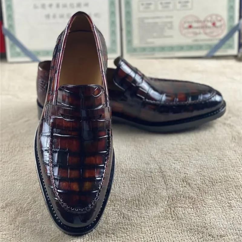 Authentic Crocodile Belly Skin Handmade Men Party Dress Shoes Genuine Alligator Leather Full Cowskin Outsole Male Slip-on Shoes4