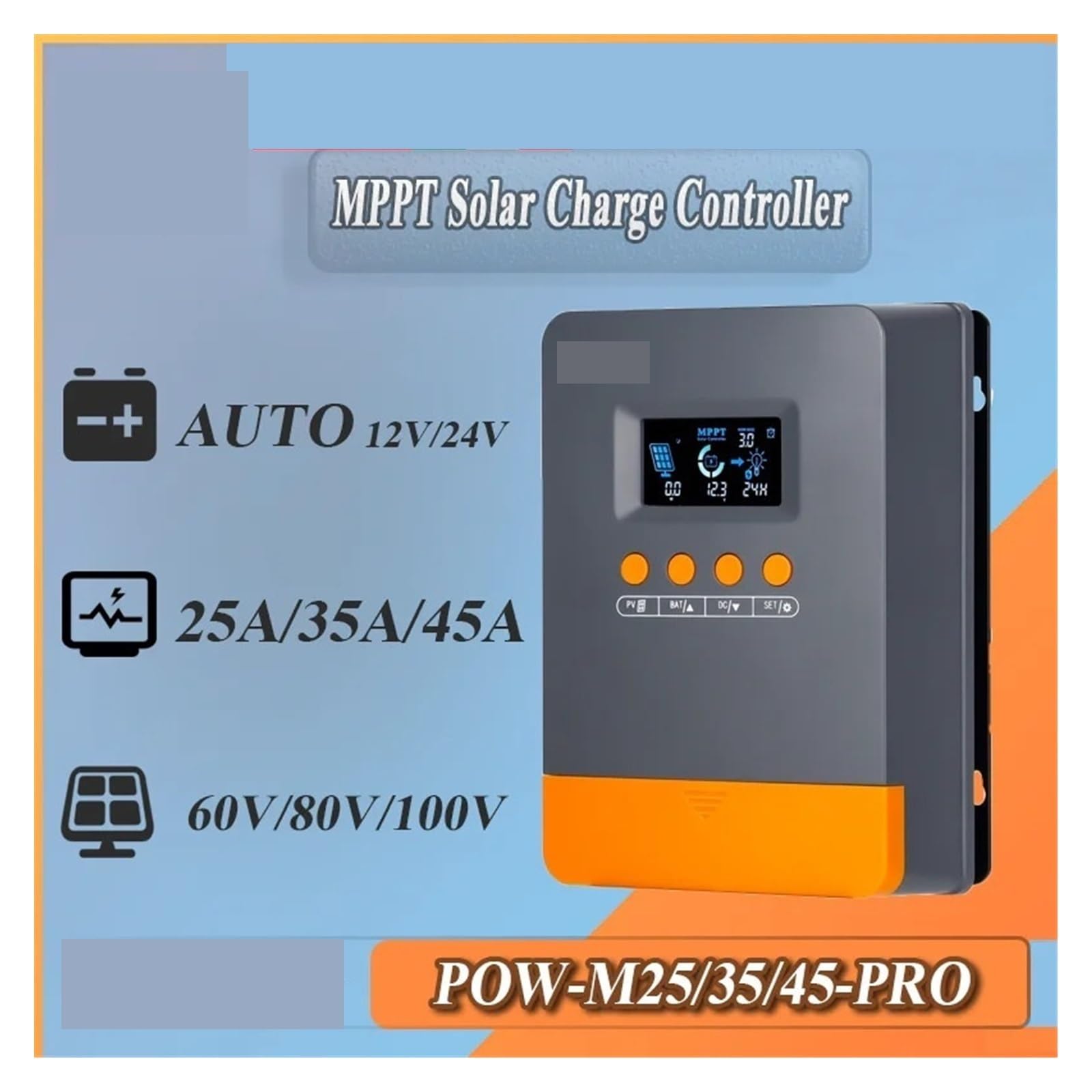 Kontroler ładowania słonecznego, MPPT 25A 35A 45A Regulator Ładowania Słonecznego 12V 24V Automatyczna Kompatybilność I Ochrona Wielu Baterii Max PV 100V Dla Domu(25A)