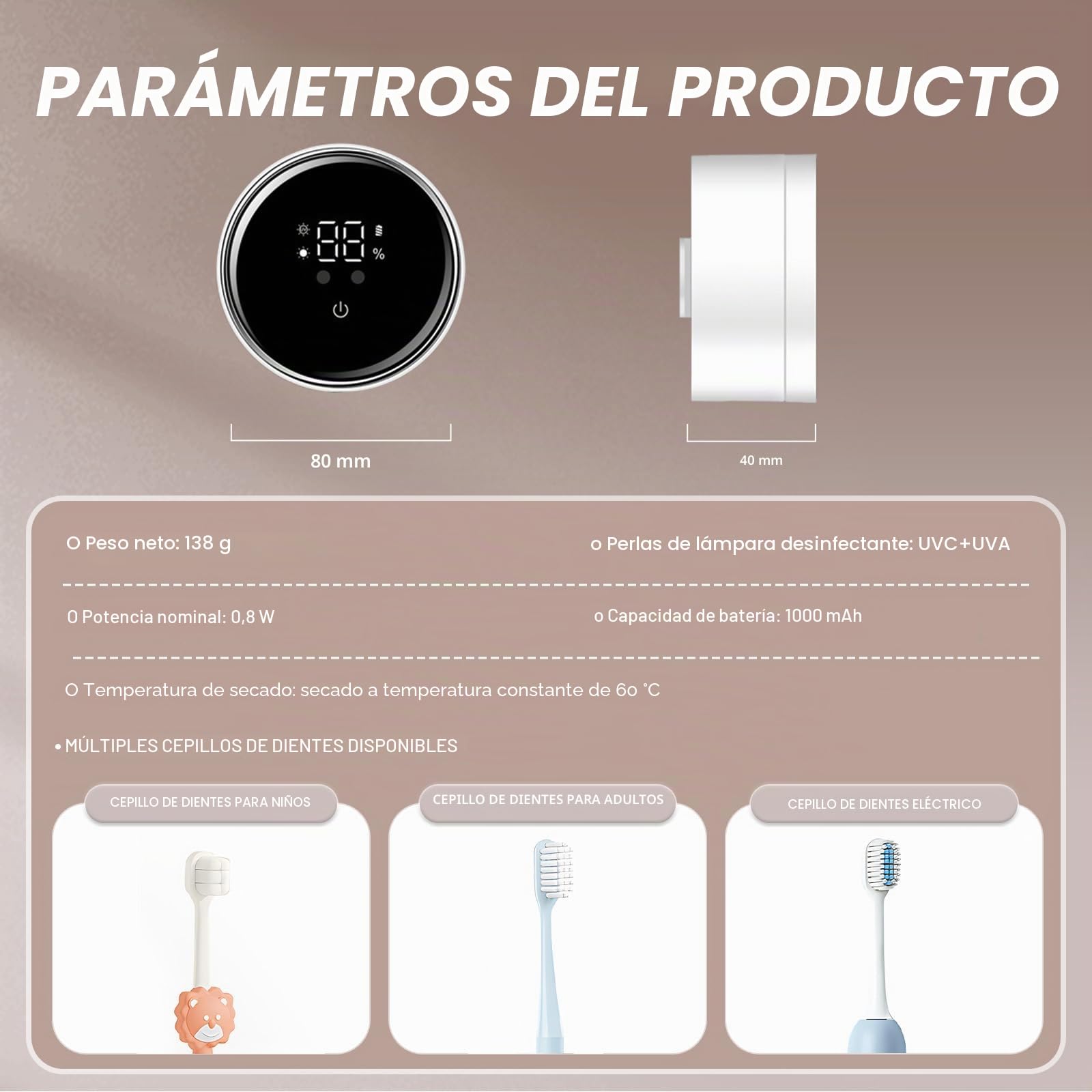 Roadtime Desinfectante Cepillo Dientes con UV,Soporte para EléCtrico De Dientes con Secado,Esterilizador Cepillo Dientes De Baño Montado En La Pared,Carga De 1000 Mah, Función De Tiempo