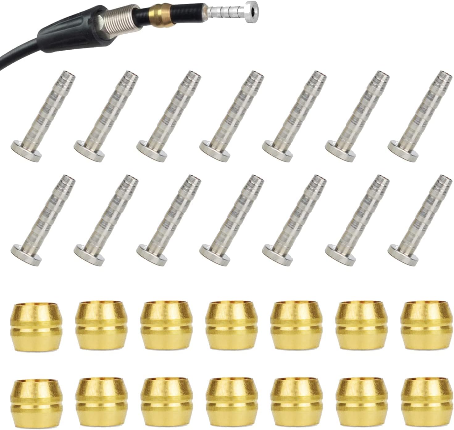 14 PCS Brake Olive and Barb, Brake brass olive and steel Connecting Insert kit, for Shimano Mountain Bike Bicycle, Hydraulic Disc Brake Hose