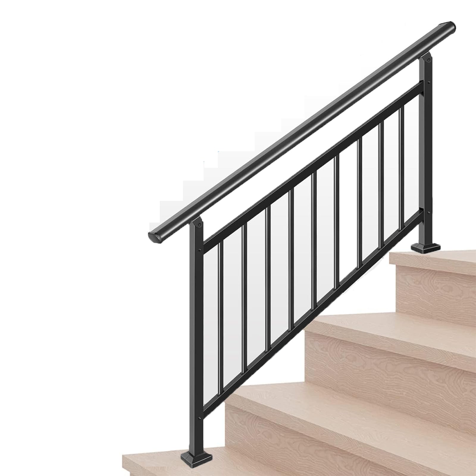 hand rails for outdoor steps stair handrail & indoor stair railing kit railings for outdoor steps for fence & outdoor steps (1, black-with balusters, 4 step)