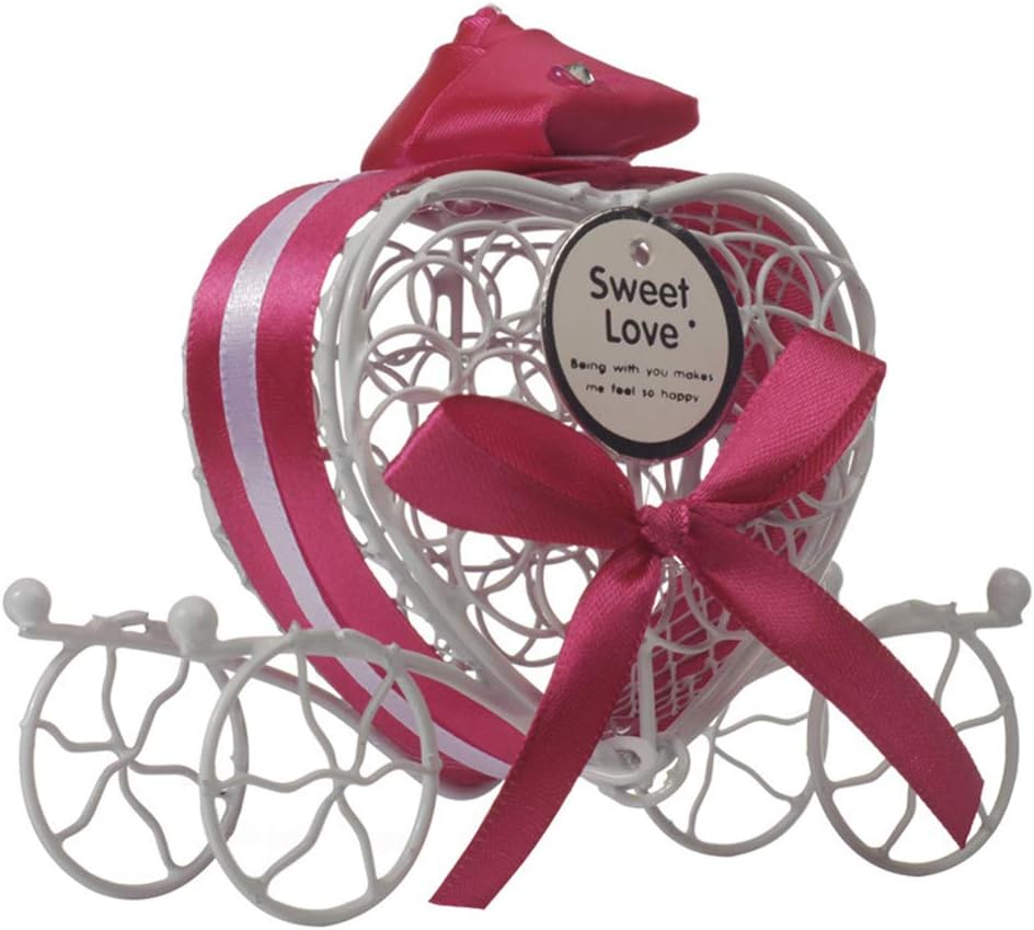 Lazder Love Heart Hollow Carriage Candy Box with Ribbon Chocolate Case Holder Package Wedding Party Baby Shower Favor Gifts Supplies (Hot Pink)