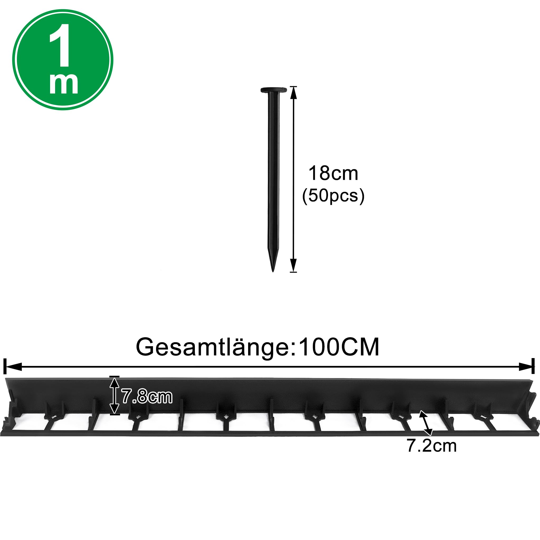 LZQ Rasenkante Kunststoff, Pflasterstein Pflasterkante Beeteinfassung Mähkante mit Nägel, Rasenkantensteine Beetumrandung Beetbegrenzung Rasenbleche Höhe 78mm, Pflastersteine (60 Stück, 60m Länge)