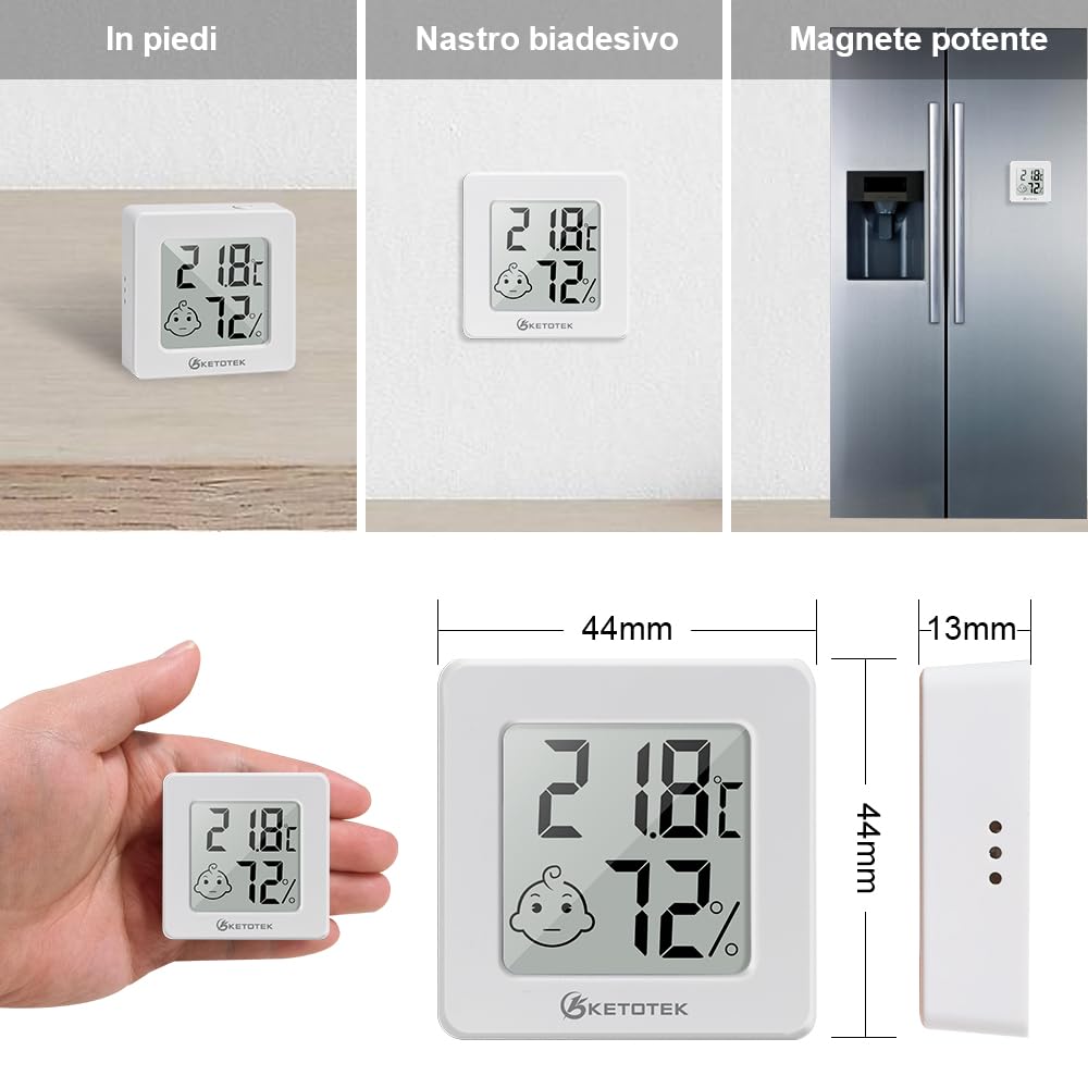 Termoigrometro Digitale - Misuratore Di Umidità E Temperatura Per Casa E Ufficio (2 Pezzi) - Foto 12