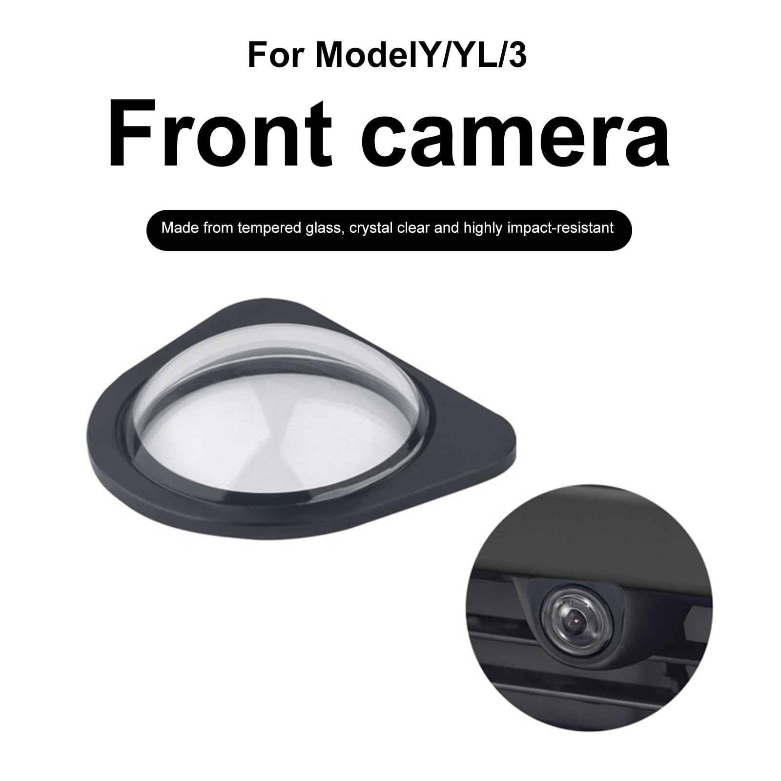 Protezione per obiettivo fotocamera anteriore per Tesla Model Y Model 3 2025-2026, copertura paraurti anteriore in vetro temperato, resistente a graffi e cadute, HD trasparente, facile da installare