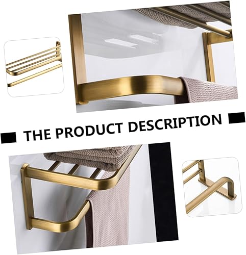 Miniatura 7 de Homoyoyo Retro Brass Bathroom Wall-Mounted Storage Rack High Load Towel Holder Shelf for Bath and Hand Towels Easy Installation Space-Saving