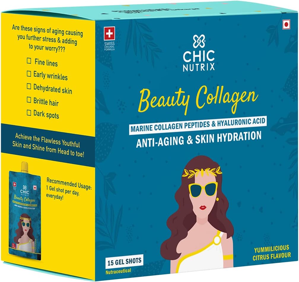 Beauty Collagen - Japanese Marine Collagen Peptides For Wrinkle free Skin and Anti aging - Skin care - 15 Gel Shots - First time in India - Citrus Flavour