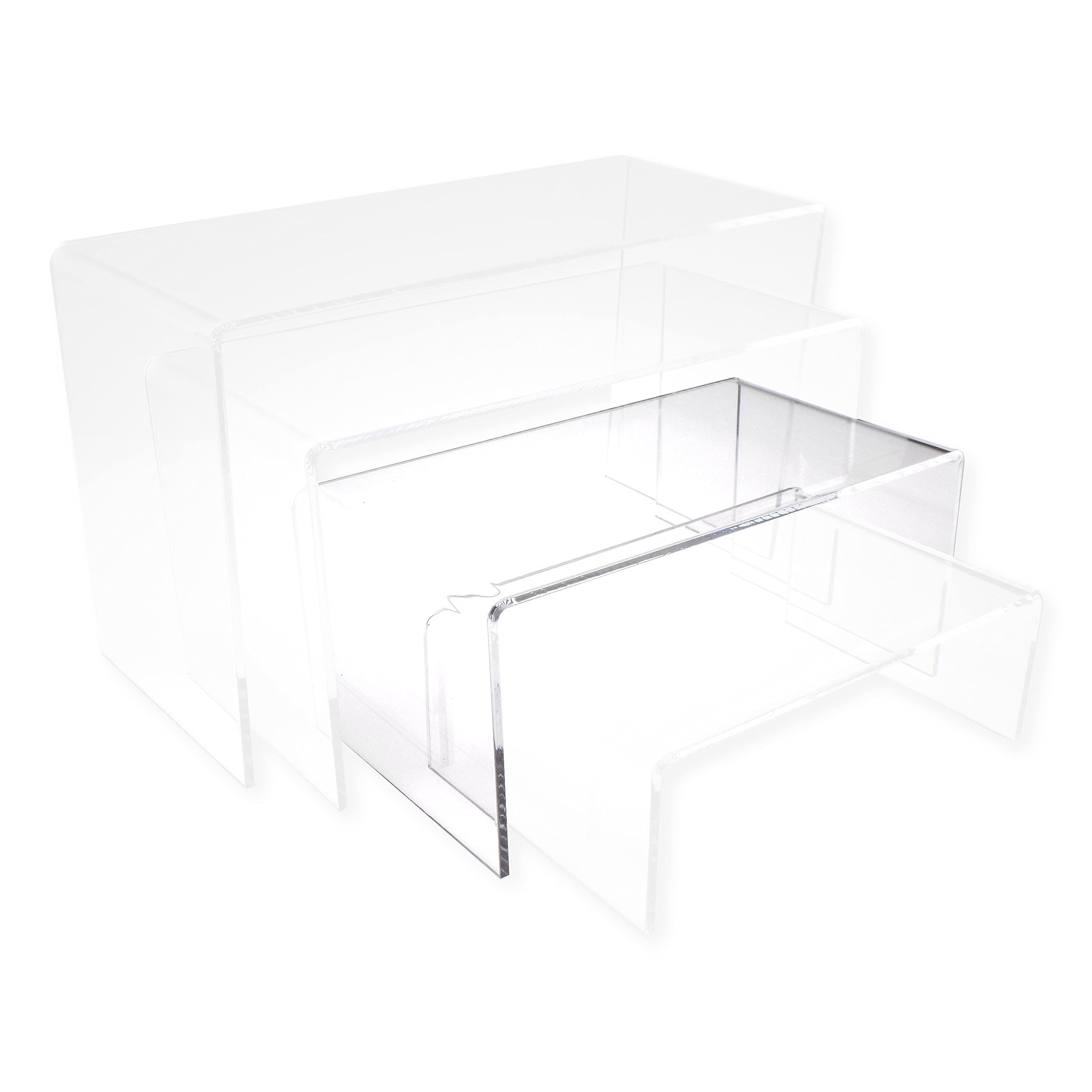 EPOSGEAR Nesting Plinths Clear or Coloured Acrylic Plastic Retail Riser Tiered Counter Display Stands - Perfect for Shops, Stalls, Ornaments, Models etc (Clear, Medium - Single)