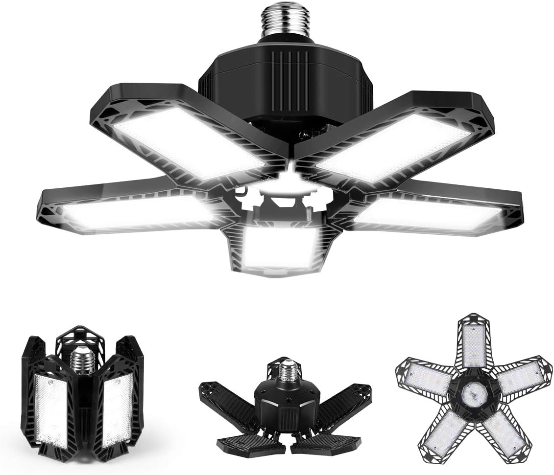 LED Garage Lights, 80W Deformable Garage Lights, 8000 LM 5 Panels Shop